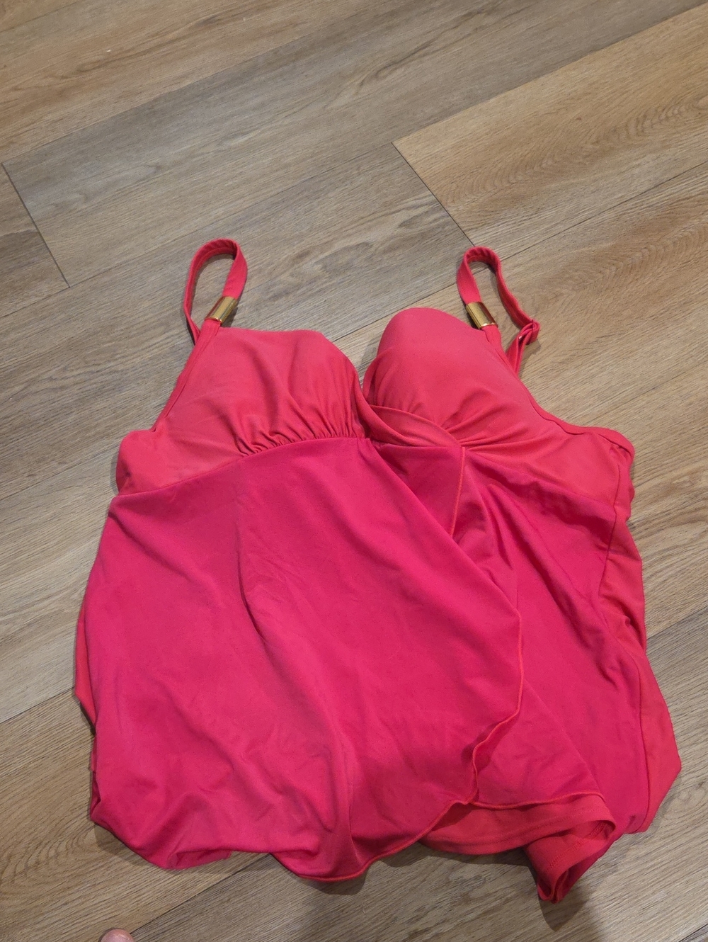 Ruched Pink Bandeau Swim Top with Adjustable Straps